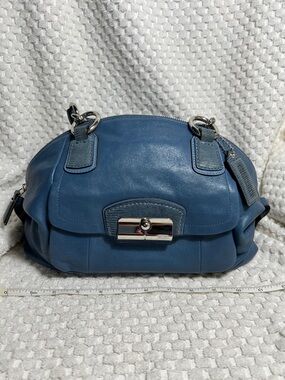 Coach Kristen Denim Blue Leather Dome Satchel Handbag